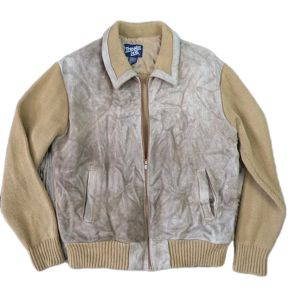 Troy Hill LTD 1980's Leather Jacket Tan Suede Acrylic Tan Large Vintage - Picture 2 of 5